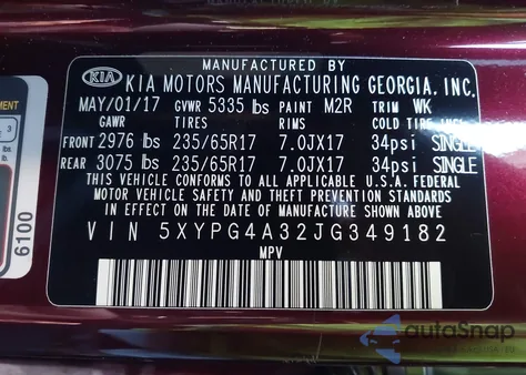 2018 Kia Sorento 2.4L Lx z USA, uszkodzony, nr VIN 5XYPG4A32JG349182